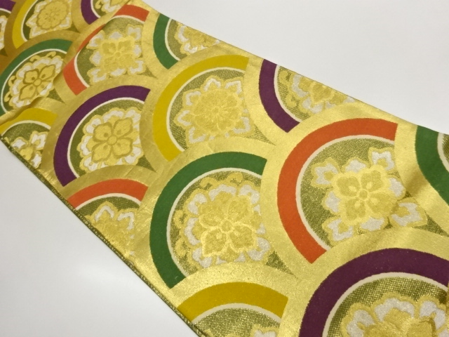 JAPANESE KIMONO / SAGA NISHIKI: FUKURO OBI / AOGAI-NAMI / FLORAL PATTE